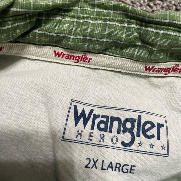 Wrangler Hero Men 2X‎ Green/White Striped button collar dress shirt short sleeve - Picture 3 of 7